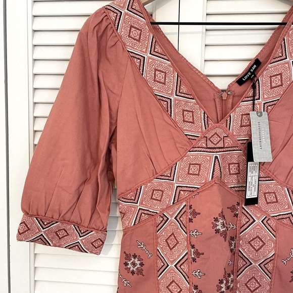 Anthropologie Love Sam Embroidered Monterey Dress - Natural Pink Rose - Picture 7 of 12